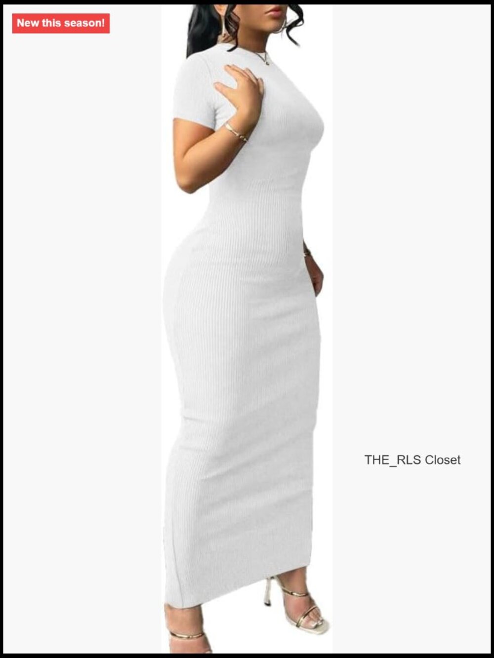 Ribbed Knit Bodycon Maxi Dress Crew Neck Short Sleeve